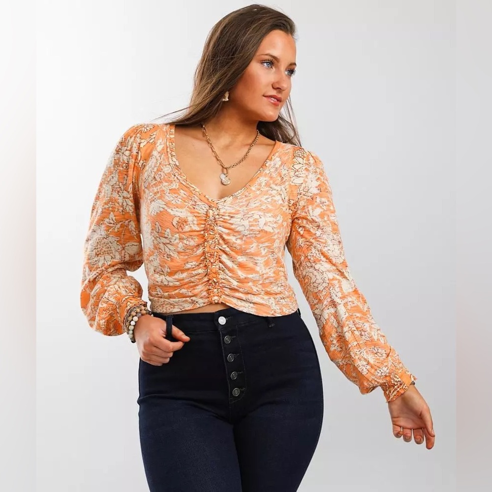 Free People Floral Say The Word Asymmetrical Ruched Top - Picture 5 of 8
